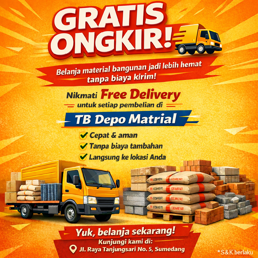 Toko Besi & Bangunan Tanjungsari Sumedang Free Delivery Toko kami menyediakan armada untuk mengirimkan barang yang dipesan oleh pelanggan, FREE DELIVERY, anda tidak dibebani biaya tambahan apapun untuk transportasi. 